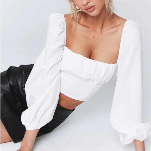 Princess Polly Ariah White Puff Long Sleeve Crop Top Size 2 - Picture 15 of 16